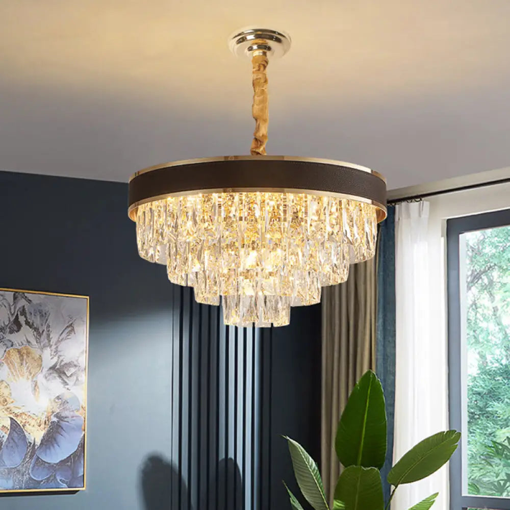 Tapered Clear Crystal Blocks Ceiling Chandelier - Modern 8/10 Heads Suspension Lamp 18’/23.5’