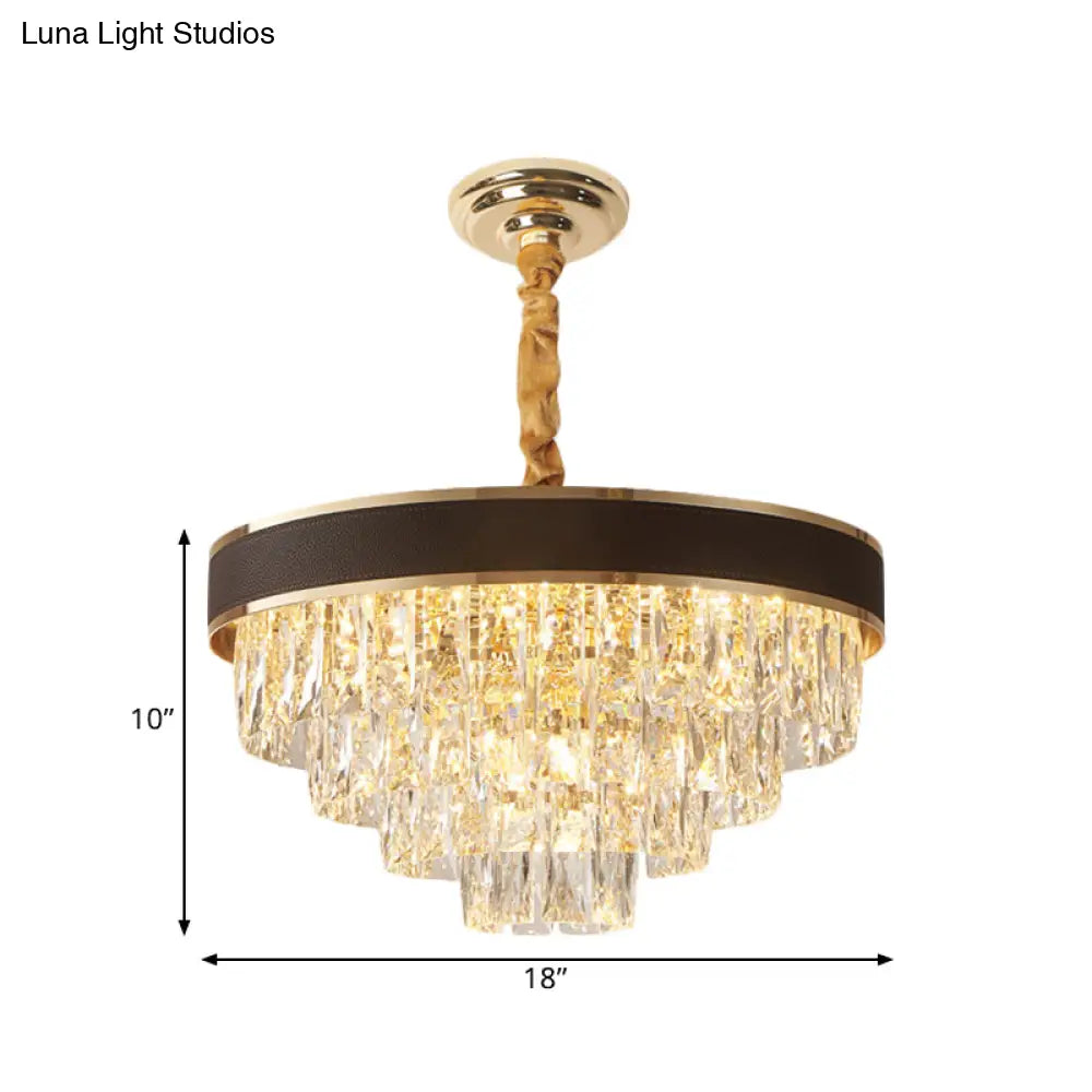 Tapered Clear Crystal Blocks Ceiling Chandelier - Modern 8/10 Heads Suspension Lamp 18’/23.5’ Width