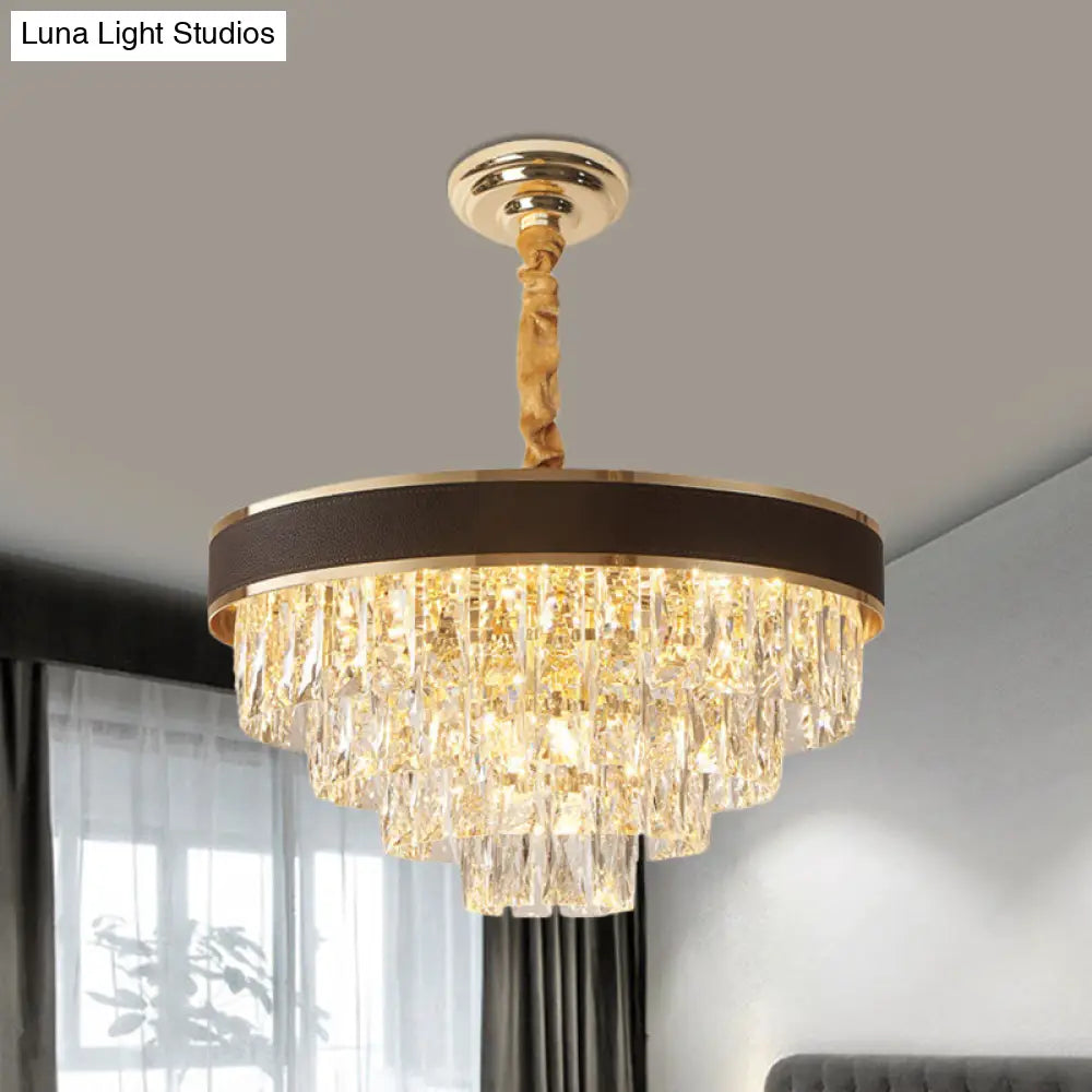 Tapered Clear Crystal Blocks Chandelier - Modern 8/10 Heads Suspension Lamp For Living Room 18/23.5