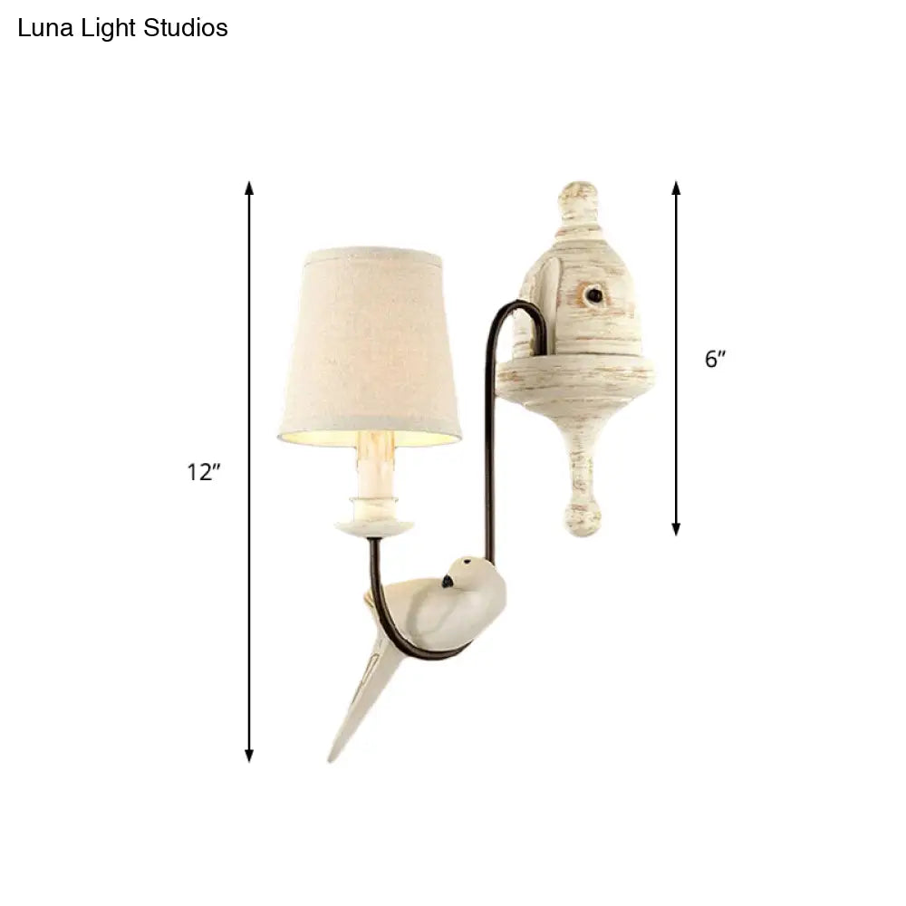 Tapered Country Metal Wall Lamp With Bird Accents - Bedroom Sconce Light Fixture