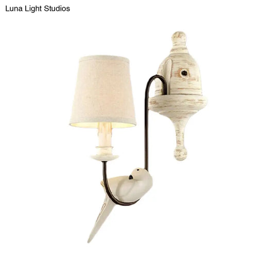 Tapered Country Metal Wall Lamp With Bird Accents - Bedroom Sconce Light Fixture