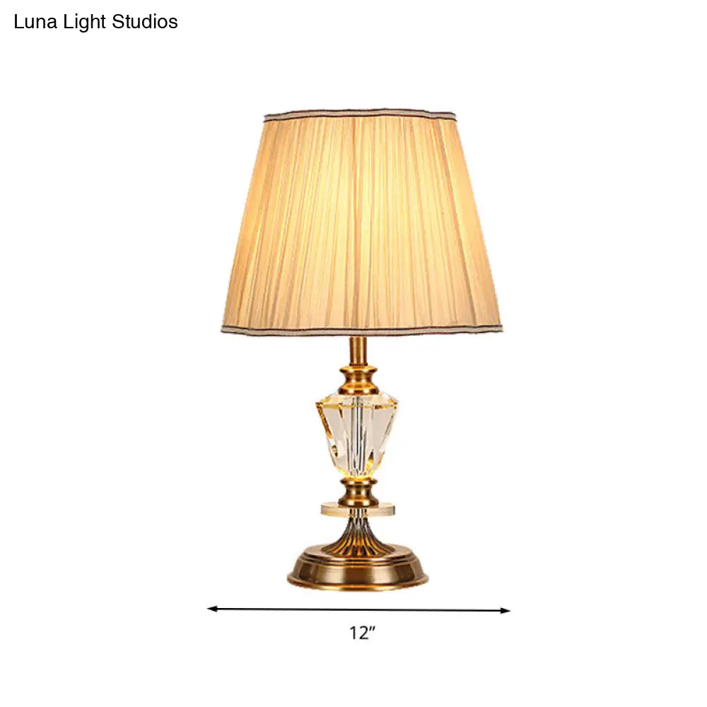 Tapered Countryside Crystal Table Lamp With Single Bulb In Beige - Elegant Night Light For Living