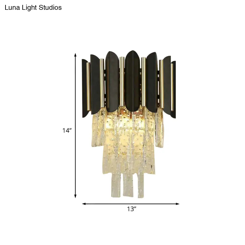 Tapered Crystal Block Bedside Sconce Light: Modern Black Wall Mounted Lighting