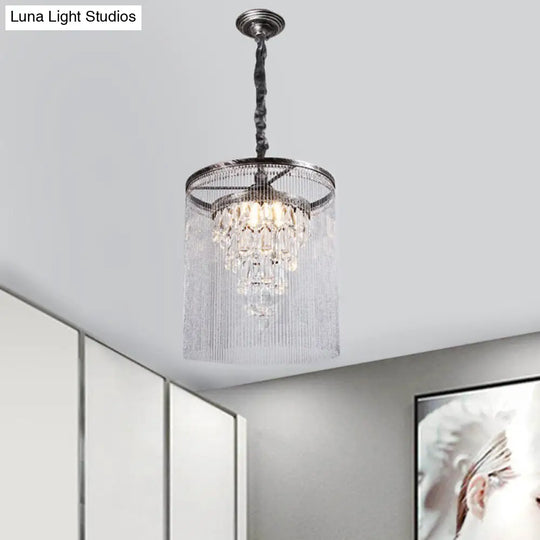 Tapered Crystal Drop Pendant Lamp - Metallic Bead Deco Silver