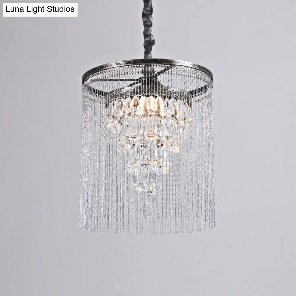 Tapered Crystal Drop Pendant Lamp With Metallic Bead Deco - 1 Light For Dining Room In Silver