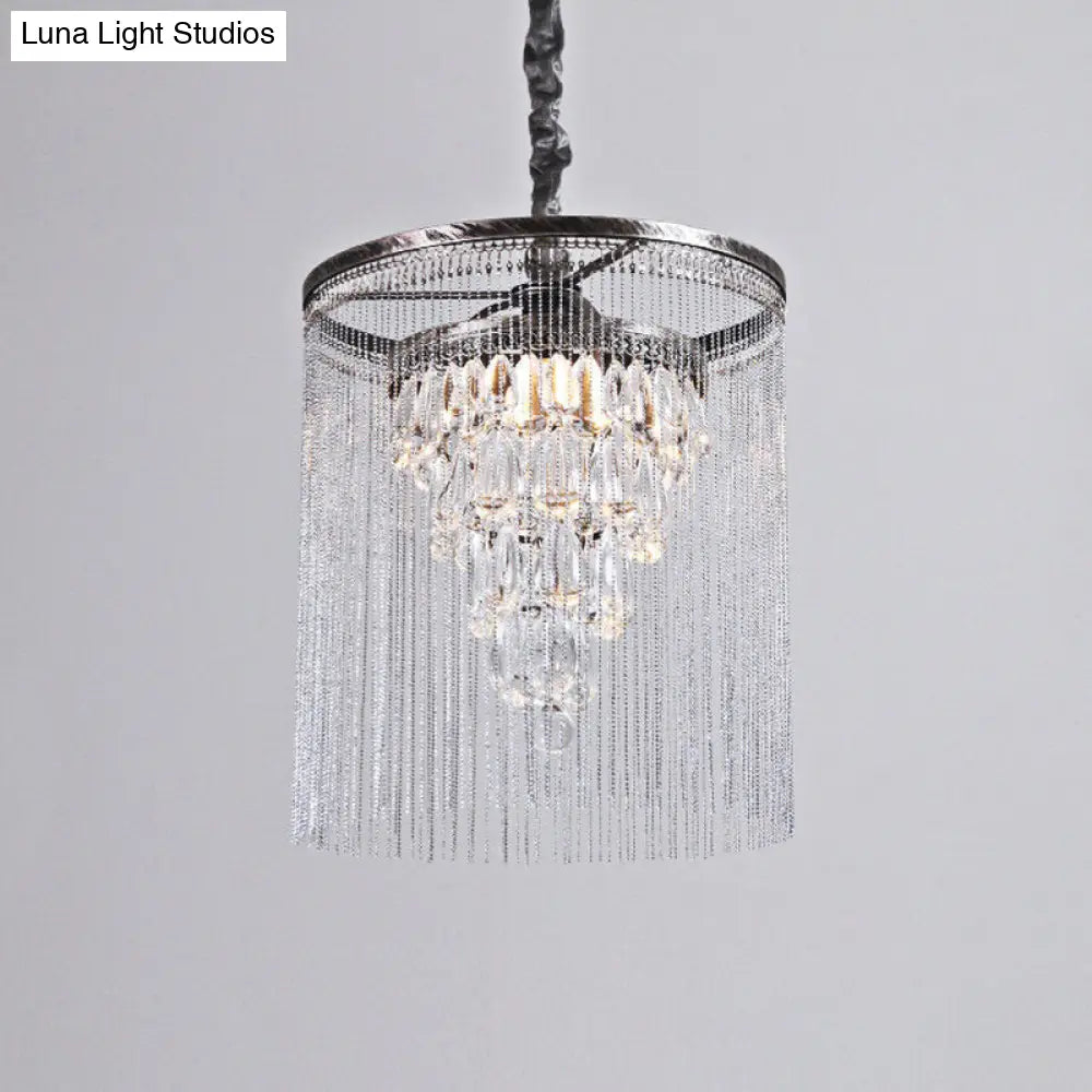 Tapered Crystal Drop Pendant Lamp - Metallic Bead Deco Silver