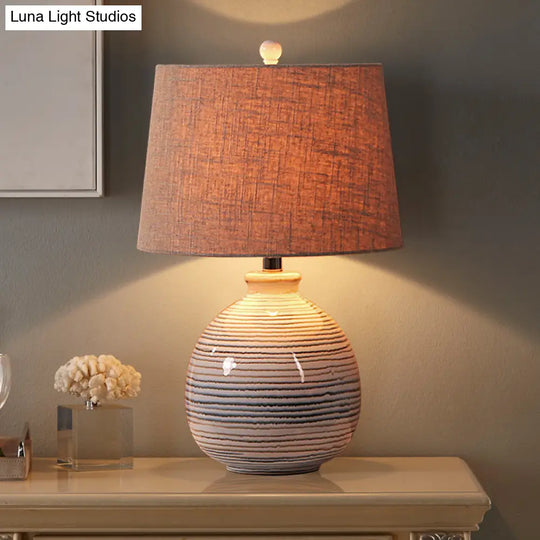 Tapered Drum Artistic Table Lamp - Fabric Shade Ceramic Base