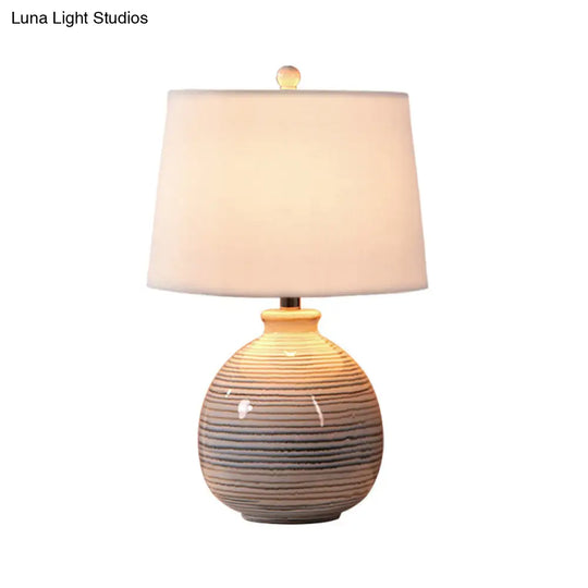 Tapered Drum Artistic Table Lamp - Fabric Shade Ceramic Base