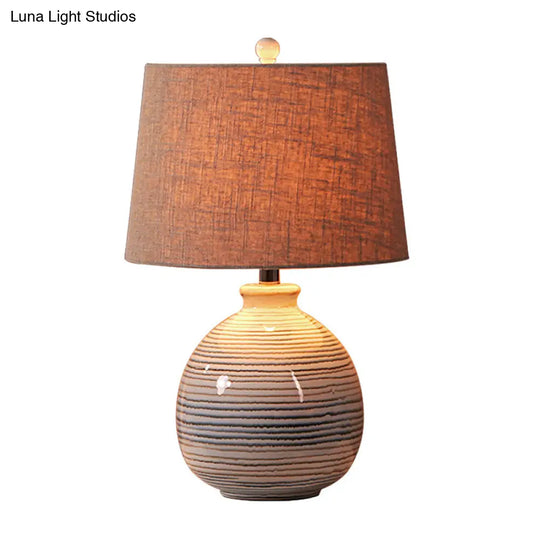 Tapered Drum Artistic Table Lamp - Fabric Shade Ceramic Base