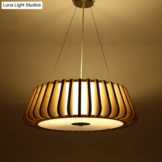 Tapered Drum Chandelier Pendant Light - Contemporary 3 Bulb Wood Hanging For Living Room