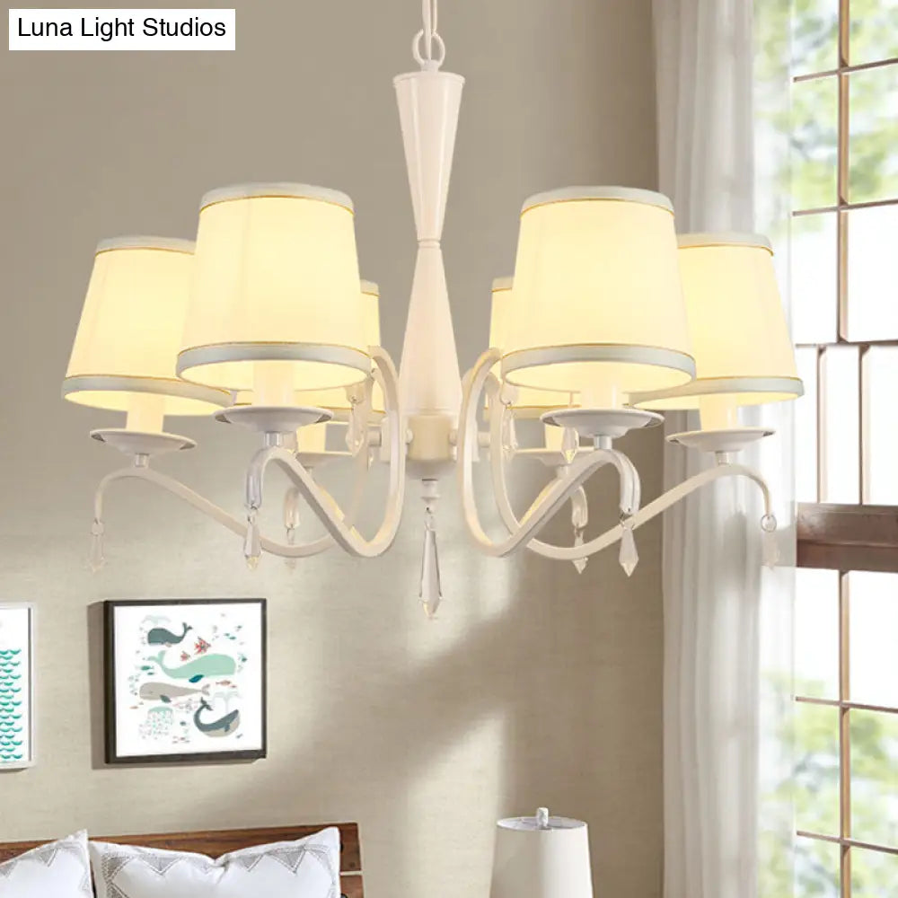 Tapered Fabric Chandelier Light With 6 Artistic Heads For Living Room Suspension