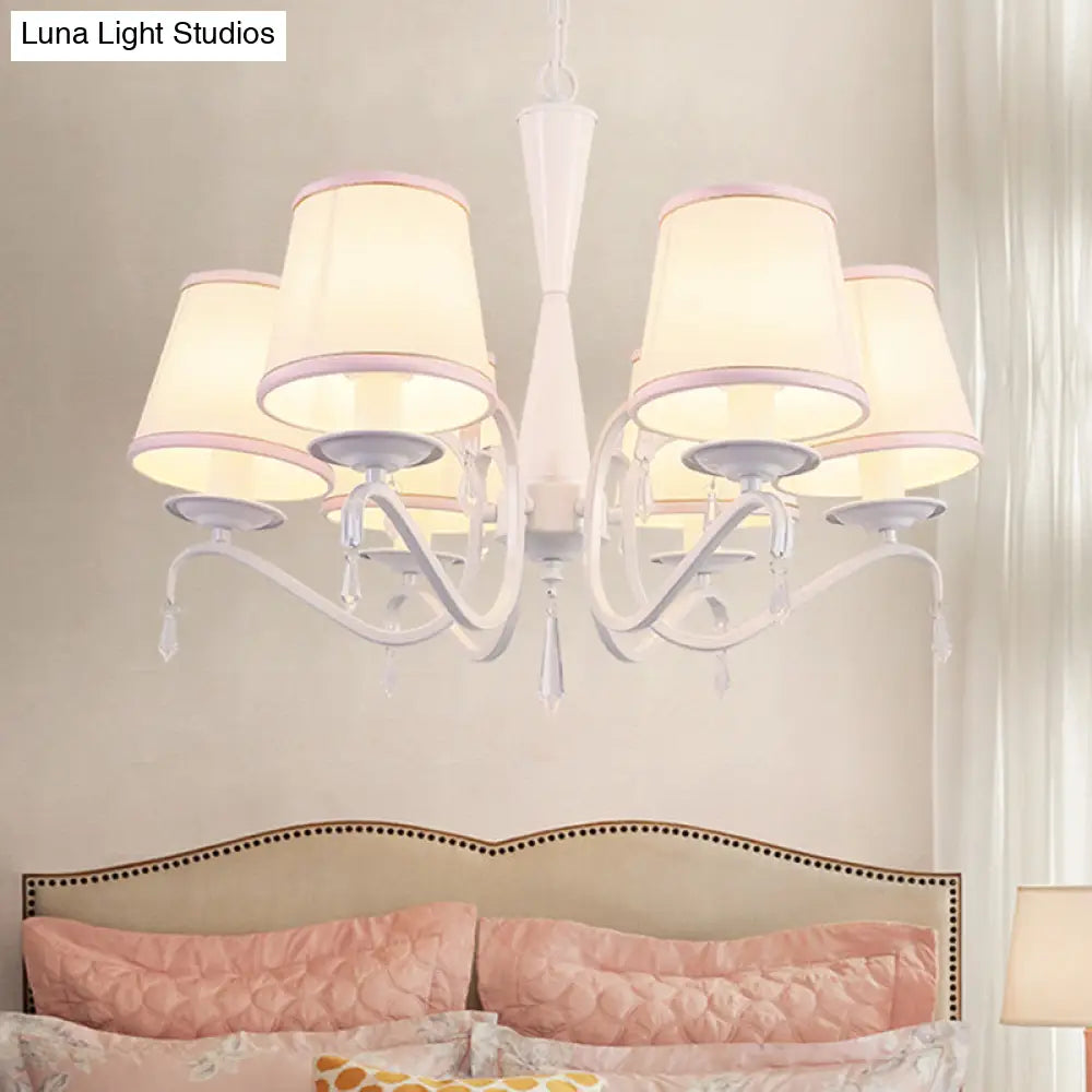 Tapered Fabric Chandelier Light With 6 Artistic Heads For Living Room Suspension