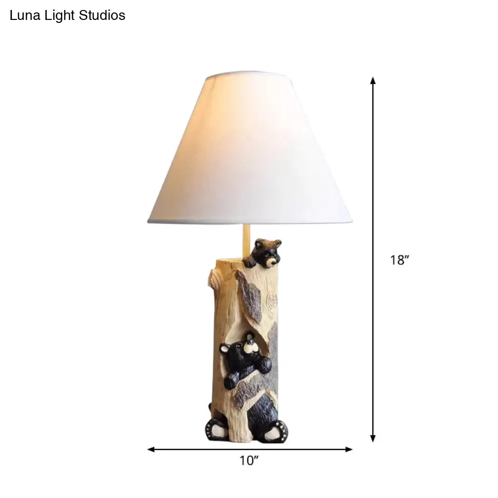 Tapered Fabric Desk Light - Country Style Table Lamp With Bear For Kids Bedroom