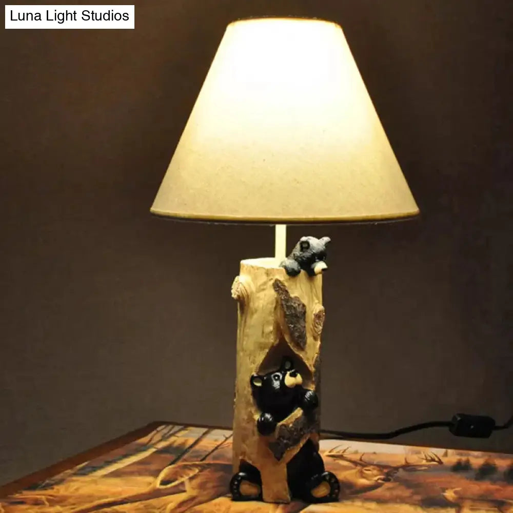 Tapered Fabric Desk Light - Country Style Table Lamp With Bear For Kids Bedroom