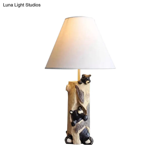 Tapered Fabric Desk Light - Country Style Table Lamp With Bear For Kids Bedroom