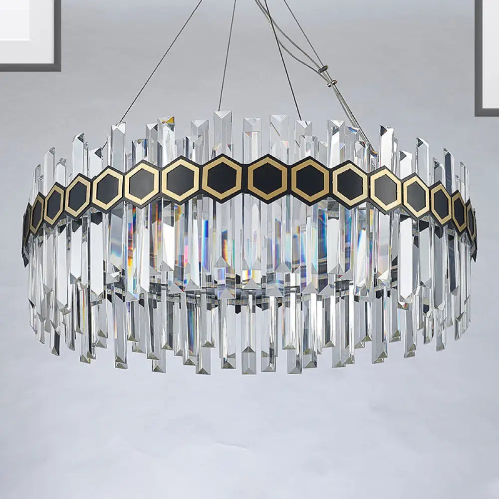 Tapered Icicle Crystal Suspension Pendant Led Chandelier - Modernist Black Ceiling Light