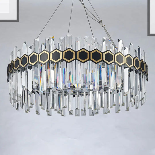 Tapered Icicle Crystal Suspension Pendant Led Chandelier - Modernist Black Ceiling Light