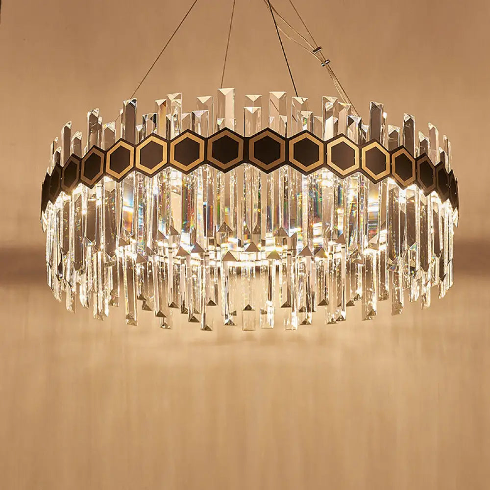 Tapered Icicle Crystal Suspension Pendant Led Chandelier - Modernist Black Ceiling Light