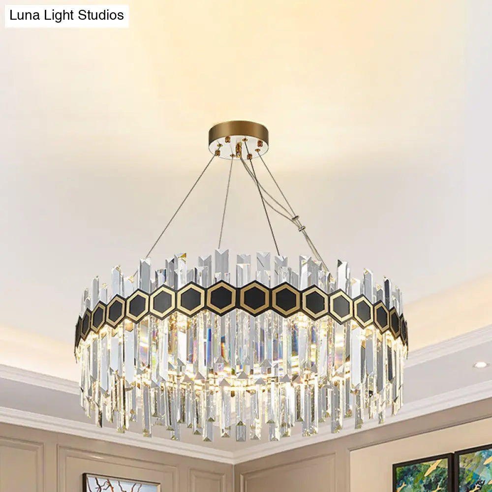 Modernist Led Black Crystal Suspension Pendant Chandelier - 23.5/31.5 W Tapered Icicle Design