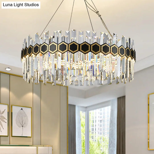 Tapered Icicle Crystal Suspension Pendant Led Chandelier - Modernist Black Ceiling Light