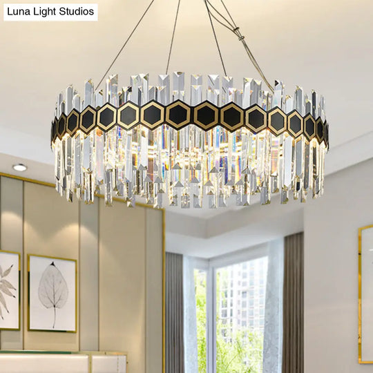 Modernist Led Black Crystal Suspension Pendant Chandelier - 23.5/31.5 W Tapered Icicle Design