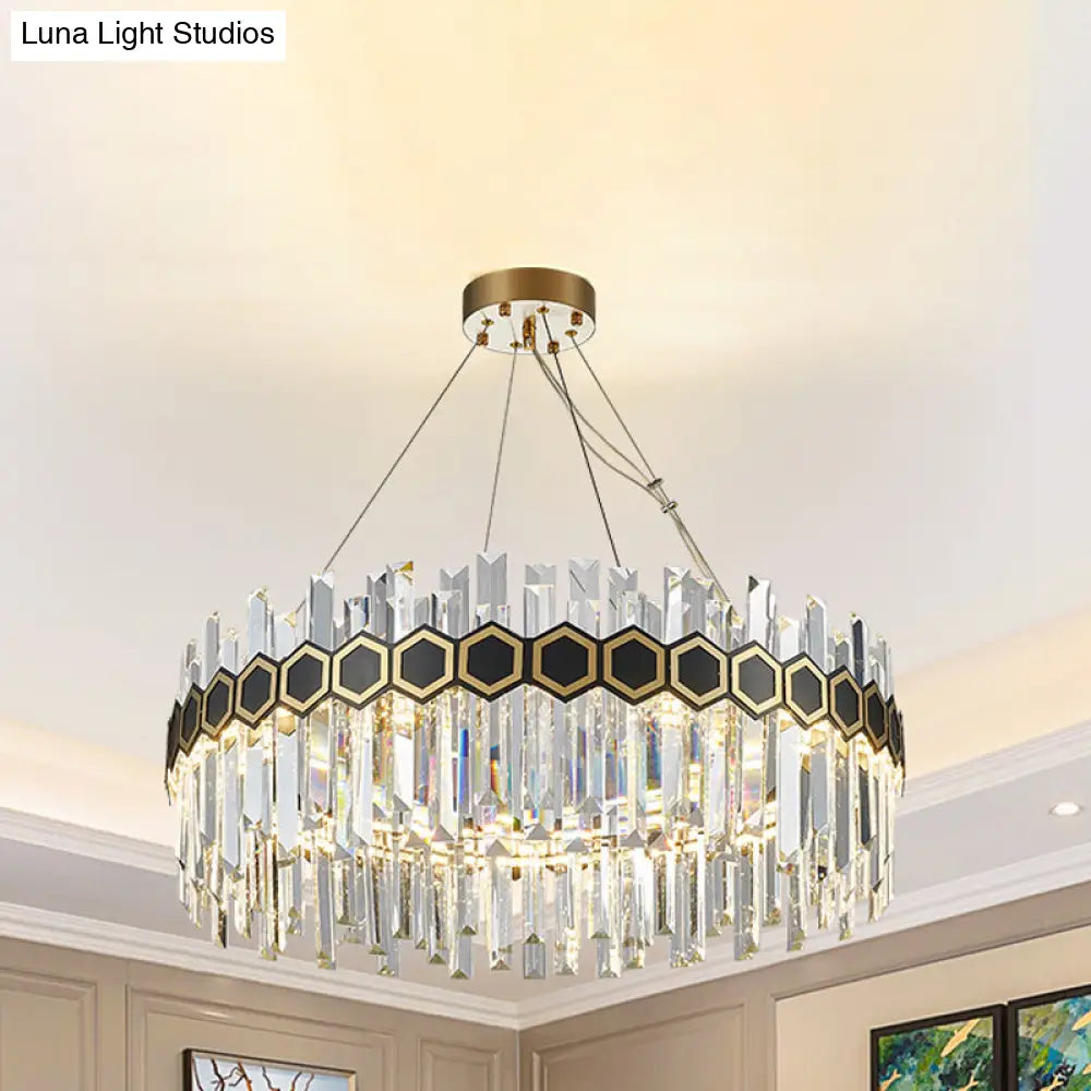 Tapered Icicle Crystal Suspension Pendant Led Chandelier - Modernist Black Ceiling Light