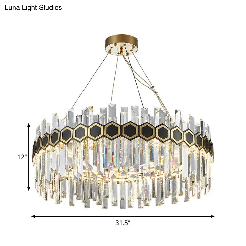 Modernist Led Black Crystal Suspension Pendant Chandelier - 23.5/31.5 W Tapered Icicle Design