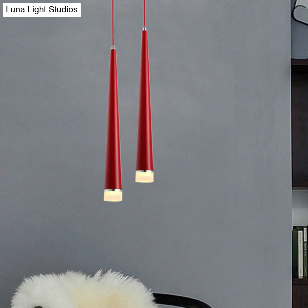 Modern Tapered Ceiling Light: Gray/Red Led Metal Pendant Fixture For Living Room In