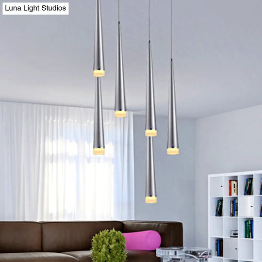 Modern Tapered Ceiling Light: Gray/Red Led Metal Pendant Fixture For Living Room In