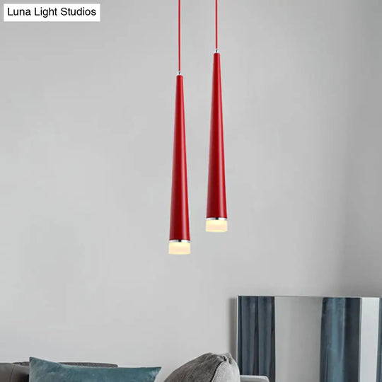 Modern Tapered Ceiling Light: Gray/Red Led Metal Pendant Fixture For Living Room In