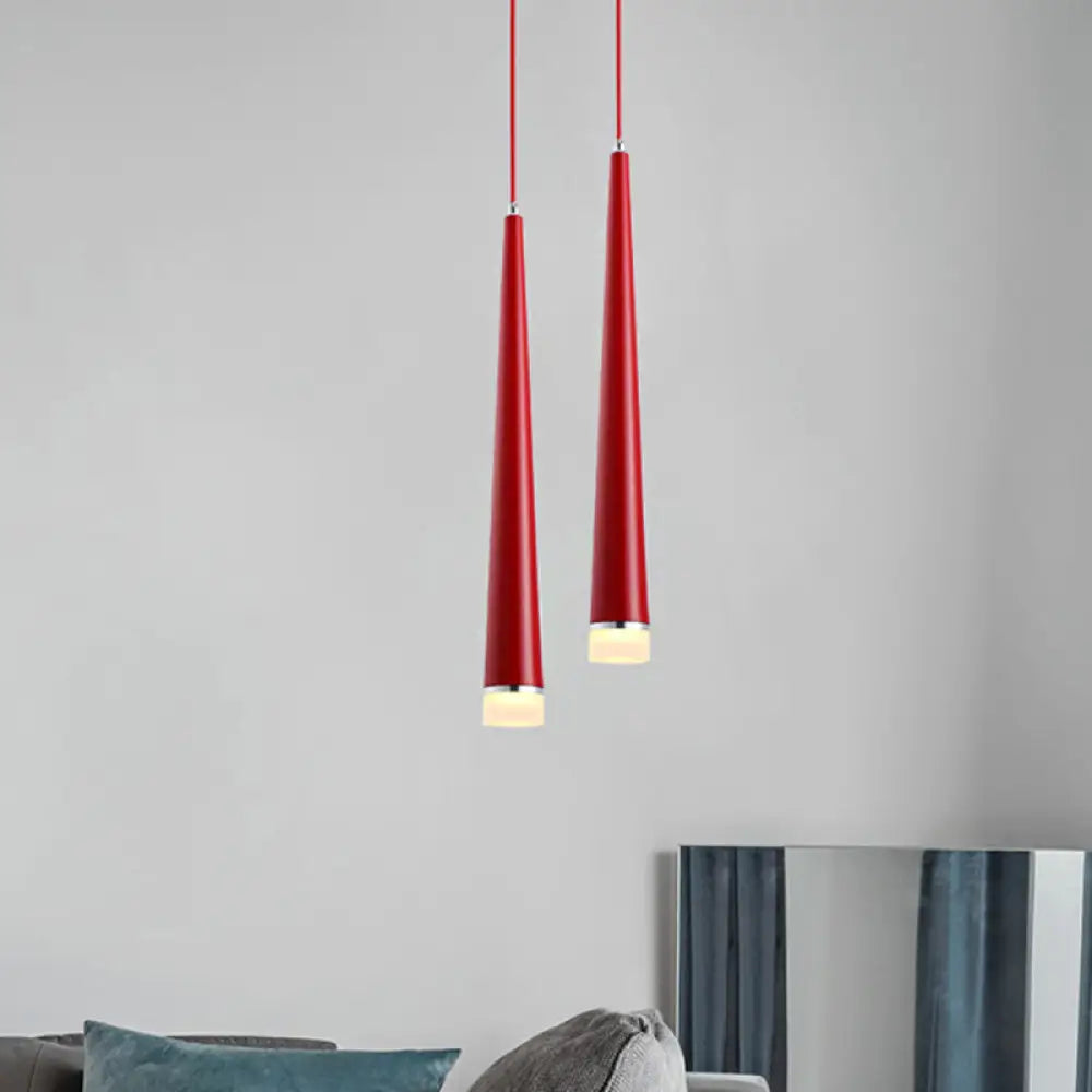 Tapered Led Ceiling Light - Modern Gray/Red Metal Pendant Fixture For Living Room In