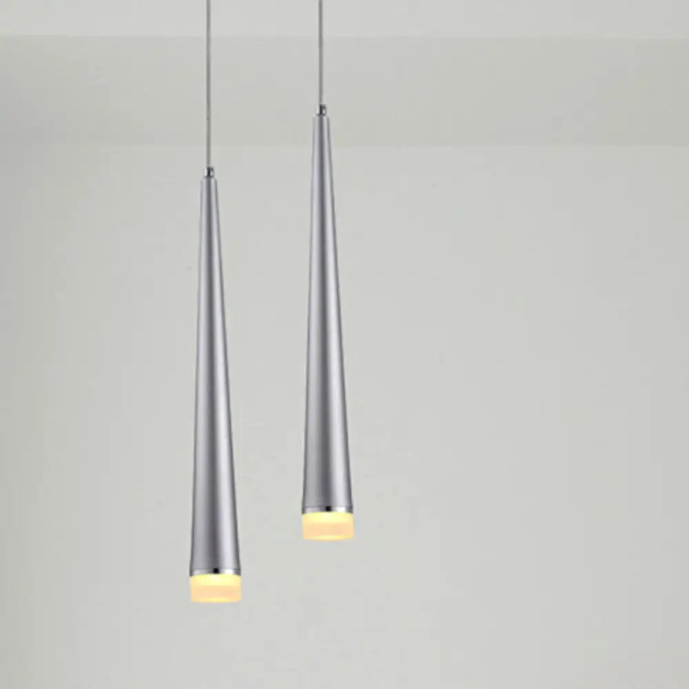 Tapered Led Ceiling Light - Modern Gray/Red Metal Pendant Fixture For Living Room In