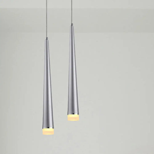 Tapered Led Ceiling Light - Modern Gray/Red Metal Pendant Fixture For Living Room In