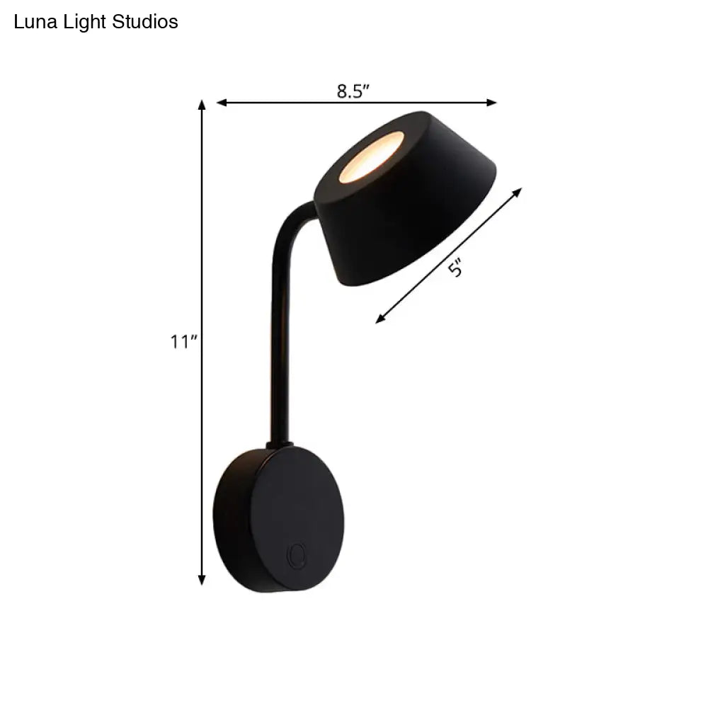 Tapered Led Wall Mount Sconce In Contemporary Black Metal For Bedroom