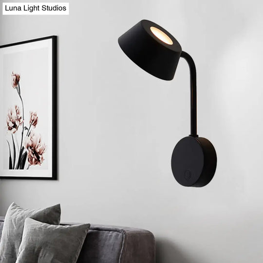 Tapered Led Wall Mount Sconce In Contemporary Black Metal For Bedroom