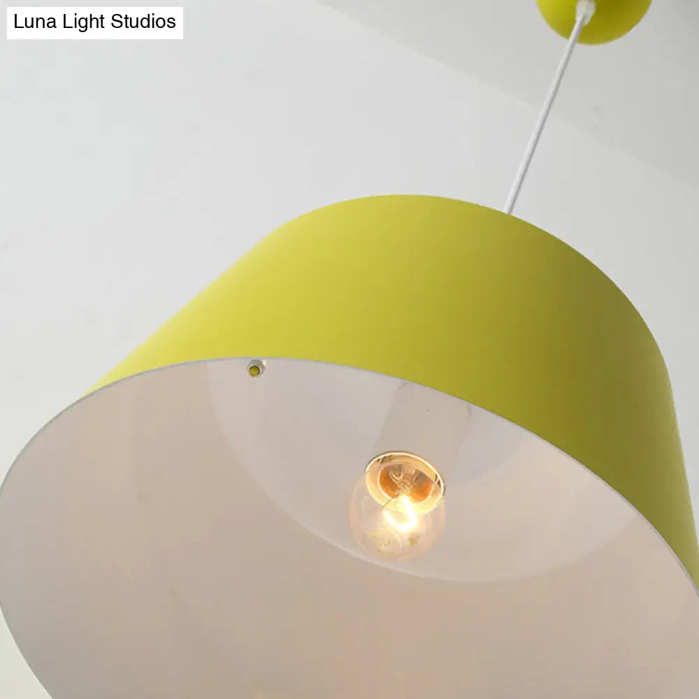 Tapered Macaron Pendant Ceiling Lamp - Metal Single-Bulb Suspension Fixture For Cafes