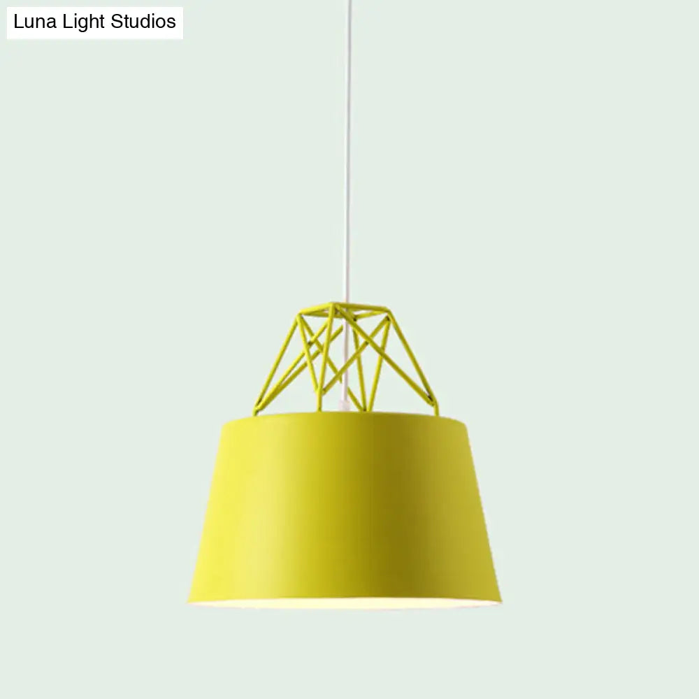 Tapered Macaron Pendant Ceiling Lamp - Metal Single-Bulb Suspension Fixture For Cafes