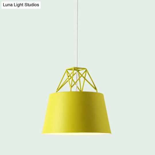 Tapered Macaron Pendant Ceiling Lamp - Metal Single-Bulb Suspension Fixture For Cafes