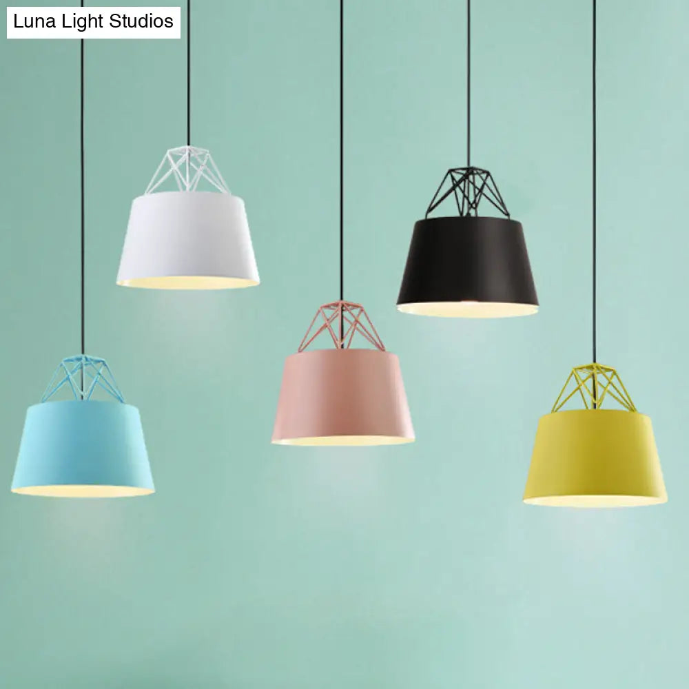 Tapered Macaron Pendant Ceiling Lamp - Metal Single-Bulb Suspension Fixture For Cafes