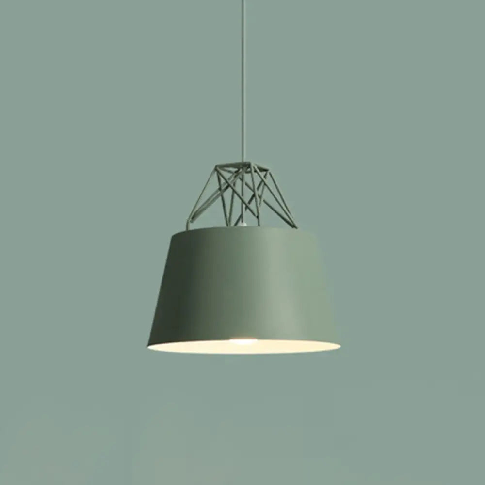 Tapered Macaron Pendant Ceiling Lamp - Metal Single-Bulb Suspension Fixture For Cafes Green