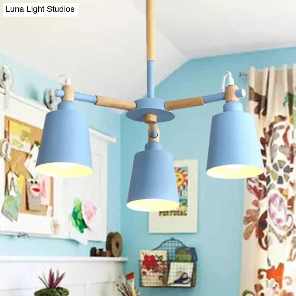 Tapered Macaroon Ceiling Lamp: Metal And Wood 3 Hanging Pendant Lights For Living Room