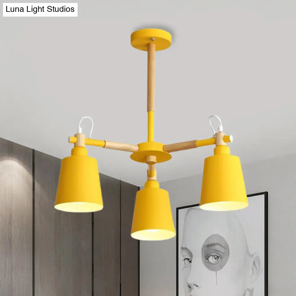 Tapered Macaroon Ceiling Lamp: Metal And Wood 3 Hanging Pendant Lights For Living Room