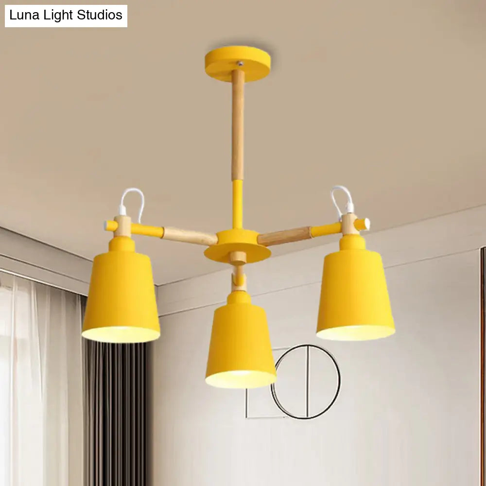 Tapered Macaroon Ceiling Lamp: Metal And Wood 3 Hanging Pendant Lights For Living Room