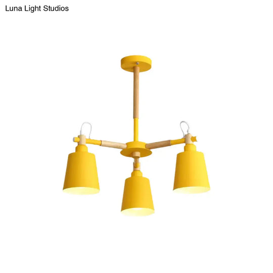 Tapered Macaroon Ceiling Lamp: Metal And Wood 3 Hanging Pendant Lights For Living Room