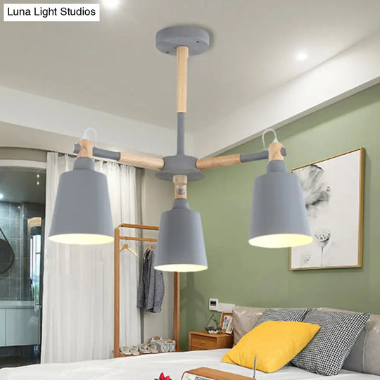 Tapered Macaroon Ceiling Lamp: Metal And Wood 3 Hanging Pendant Lights For Living Room