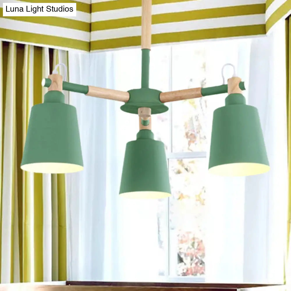 Tapered Macaroon Ceiling Lamp: Metal And Wood 3 Hanging Pendant Lights For Living Room