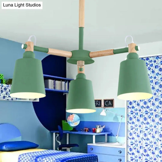 Tapered Macaroon Ceiling Lamp: Metal And Wood 3 Hanging Pendant Lights For Living Room