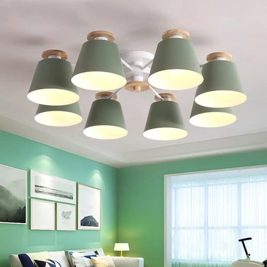Tapered Metal Bedroom Semi Flush Chandelier - Elegant Macaron Inspired Ceiling Light Fixture 3 /