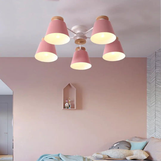Tapered Metal Bedroom Semi Flush Chandelier - Elegant Macaron Inspired Ceiling Light Fixture 3 /