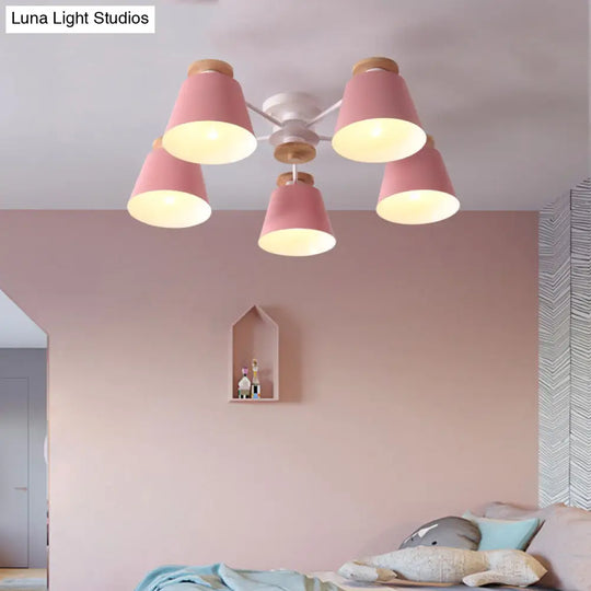 Tapered Metal Bedroom Semi Flush Chandelier - Elegant Macaron Inspired Ceiling Light Fixture 3 /